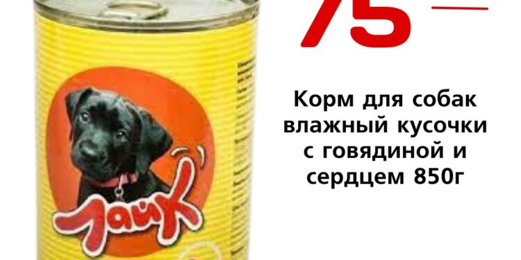 Корм для собак влажный кусочки с говядиной и сердцем 850г
